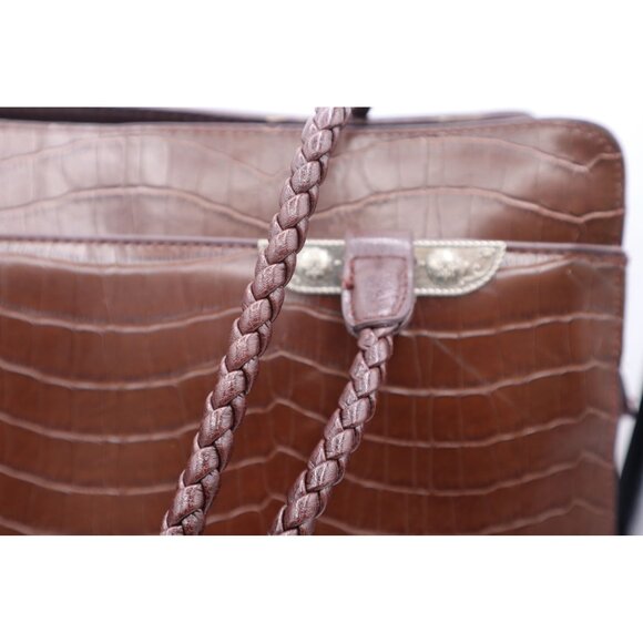 Bueno Brown Faux Crocodile Tote Bag With Braided Handles Printed Interior - Picture 9 of 13